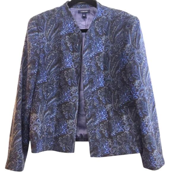 Lands’ End Women’s 16 Blue Paisley Jacquard Dress Jacket Long Sleeve Blazer - Picture 1 of 6